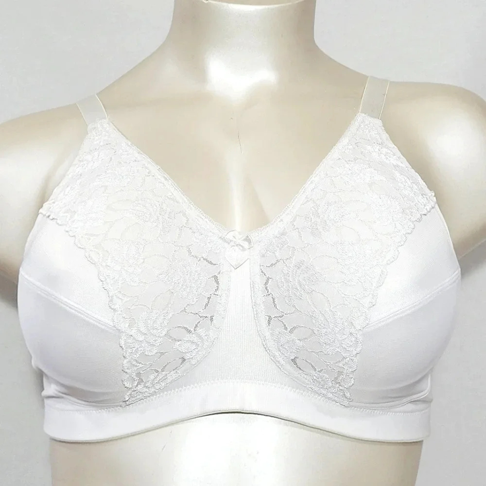 40D Exquisite Form 2526 Comfort Band Wire Free Lace Trim Bra White NWOT